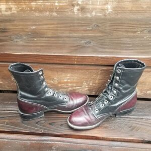 Laredo Womens Black Leather Lace Up Kilt Western Ankle Boot Made in the USA 6.5